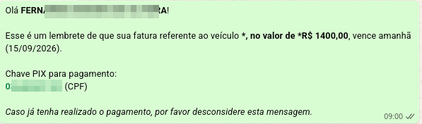 Lembretes e Faturas no WhatsApp